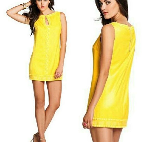 Guess by Marciano Dresses & Skirts - Guess by Marciano Yellow Sheath Mini Dress Sleeveless Crew Neck